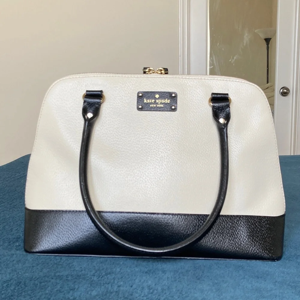 Kate Spade Two-Tone Black and Cream Berkeley Lane Rachelle large domed satchel